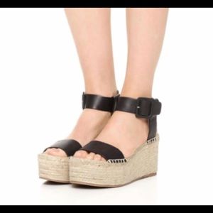 VINCE “Abby” Black Leather Espadrille Platforms